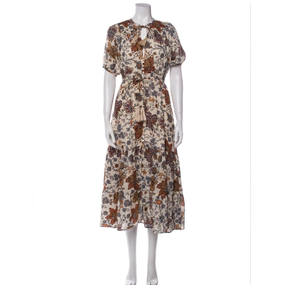 Saks Fifth Avenue Cream and Brown Floral Midi Dress